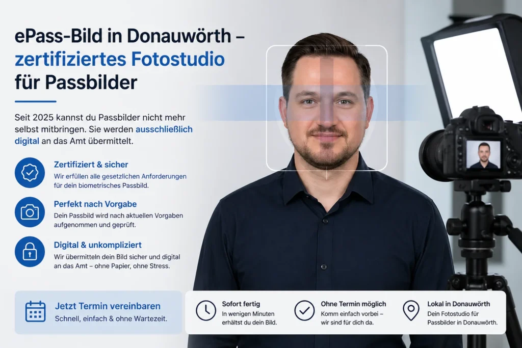 ePass Bild in Donauwörth – zertifiziertes Fotostudio für biometrische Passbilder mit digitaler Übermittlung
