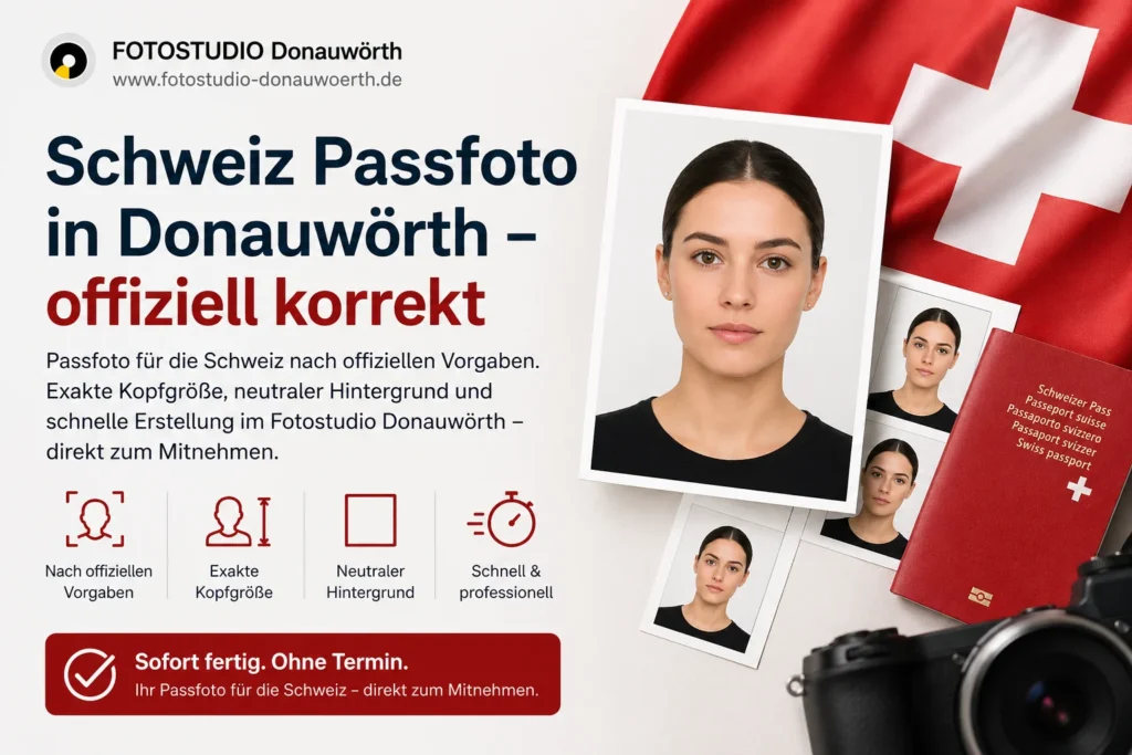 Passfoto für die Schweiz in Donauwörth – offiziell korrekt nach Vorgaben mit neutralem Hintergrund