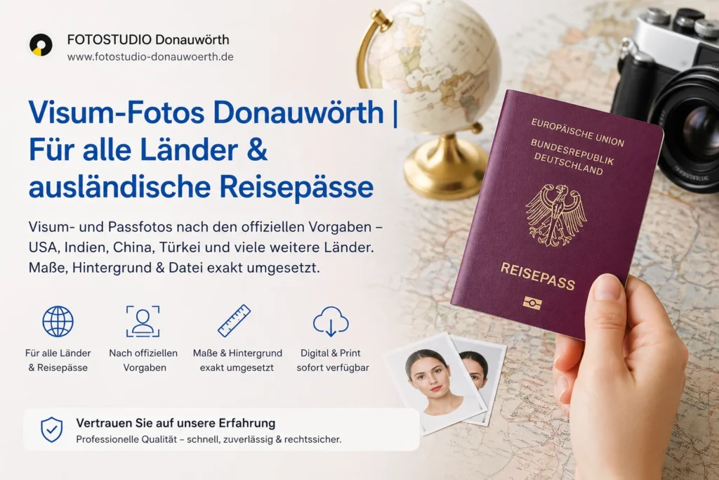 Visum-Fotos in Donauwörth – professionelles Passfoto für internationale Reisepässe und Visa nach offiziellen Vorgaben