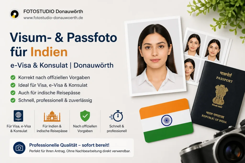 Visum- und Passfoto für Indien in Donauwörth – geeignet für e-Visa, Konsulat und indische Reisepässe nach offiziellen Vorgaben